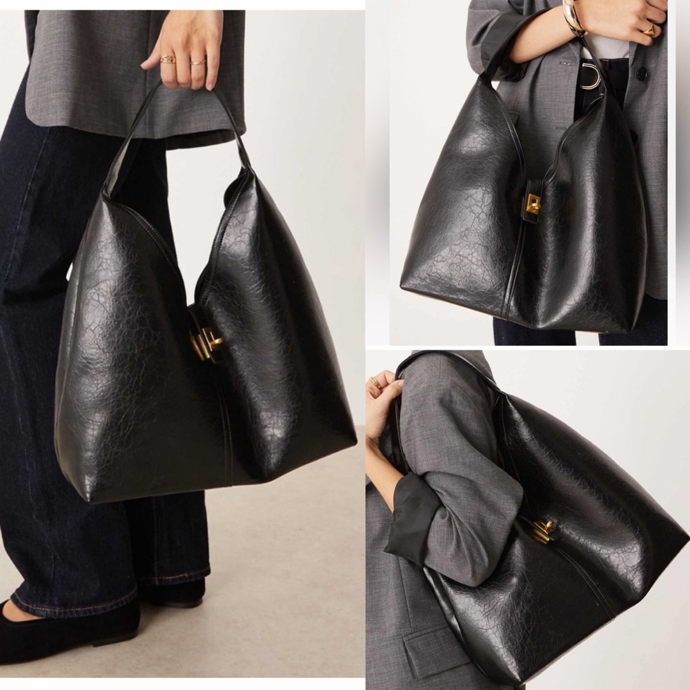 ASOS - NWT faux leather black tote bag with gold lock detail